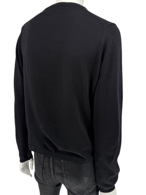 Burberry London Black Extrafine Merino Wool V-Neck Sweater – Size L