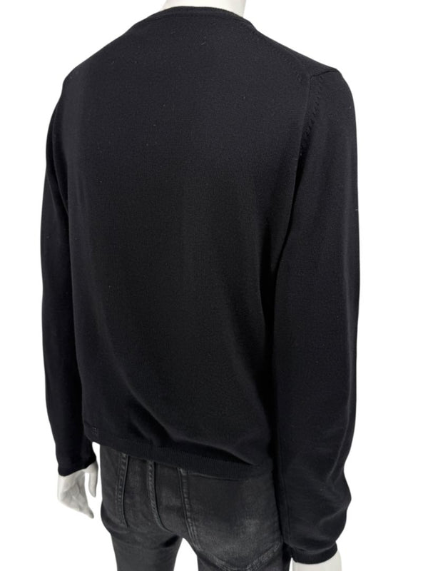 Burberry London Black Extrafine Merino Wool V-Neck Sweater – Size L