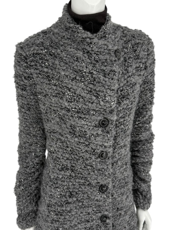 Armani Collezioni Gray Bouclé Knit Coat – Size 10