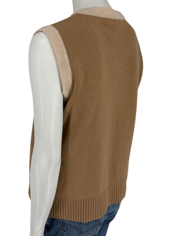 Misselle Les Copains Tan Embellished Crest Sweater Vest – Size L