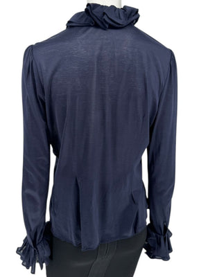 Ralph Lauren Collection Ruffled Cotton Blouse – Navy - Size L