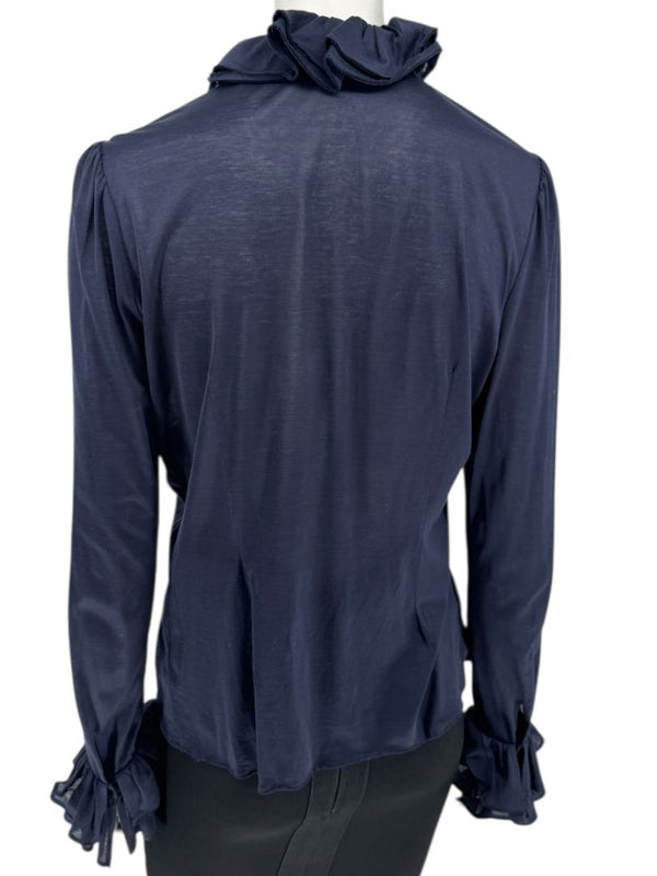 Ralph Lauren Collection Ruffled Cotton Blouse – Navy - Size L