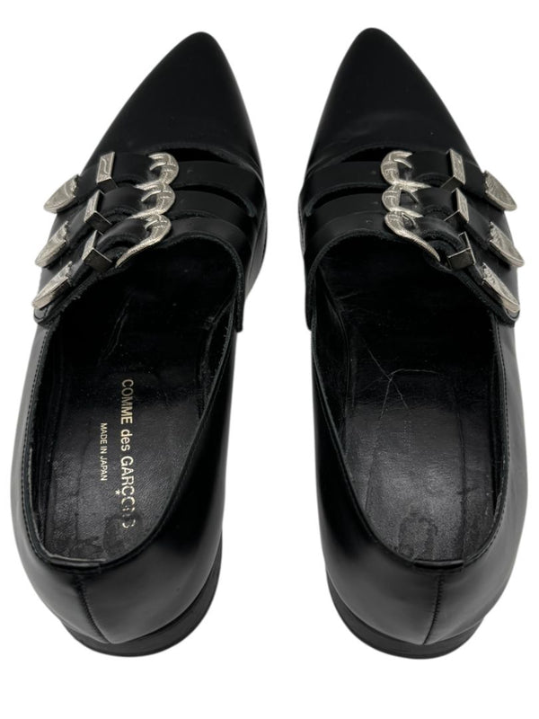 Comme des Garçons Black Triple-Buckle Leather Flats – Japanese Size 25