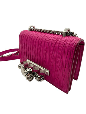 Alexander McQueen Women’s Fuchsia Pink Leather Knuckle Clutch Shoulder Bag