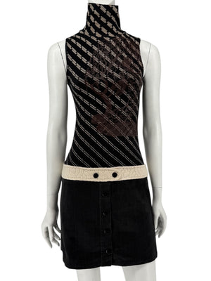 Custo Barcelona Sleeveless High-Neck Mixed-Media Mini Dress – Size 2