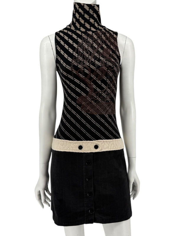 Custo Barcelona Sleeveless High-Neck Mixed-Media Mini Dress – Size 2