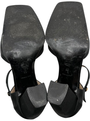 Chanel Black Satin Mary Jane Pumps with Gold CC Button – Size 40 (US 10)