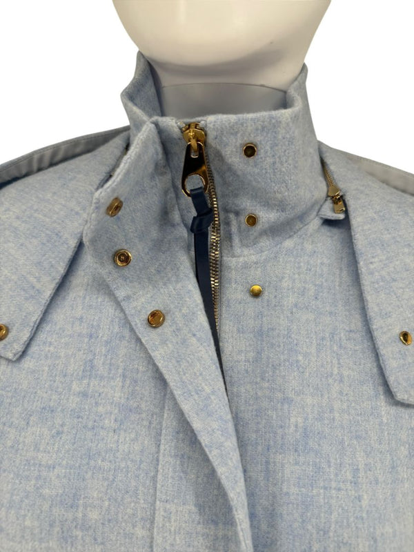 Agnona Light Blue Hooded Wool-Cashmere Coat - Size S
