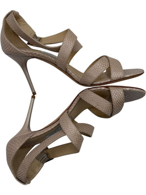 Jimmy Choo Blush Beige Snakeskin-Embossed Strappy Sandals – Size 39