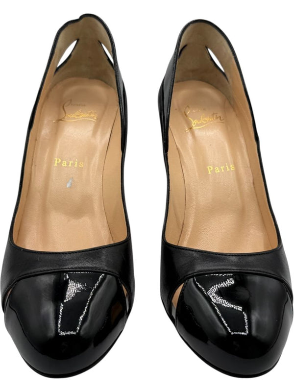 Christian Louboutin Black Leather & Patent Cap-Toe Pumps – Size 39.5