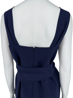 Oscar de la Renta Navy Sleeveless Dress with Tie Waist - Size 8