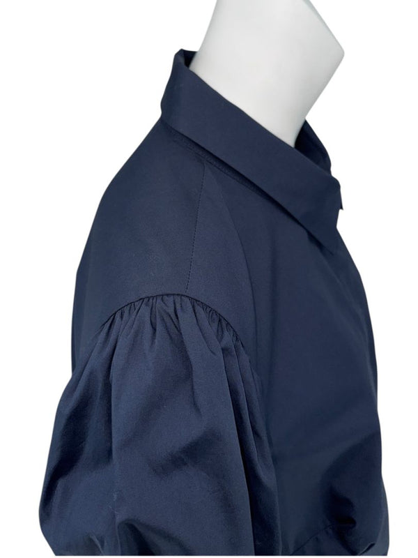 Lela Rose Navy Cotton Blend Puff Sleeve Shirt Dress – Size 12