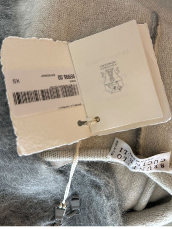 Brunello Cucinelli Grey Mohair-Cashmere Hooded Cape Jacket – Size XS