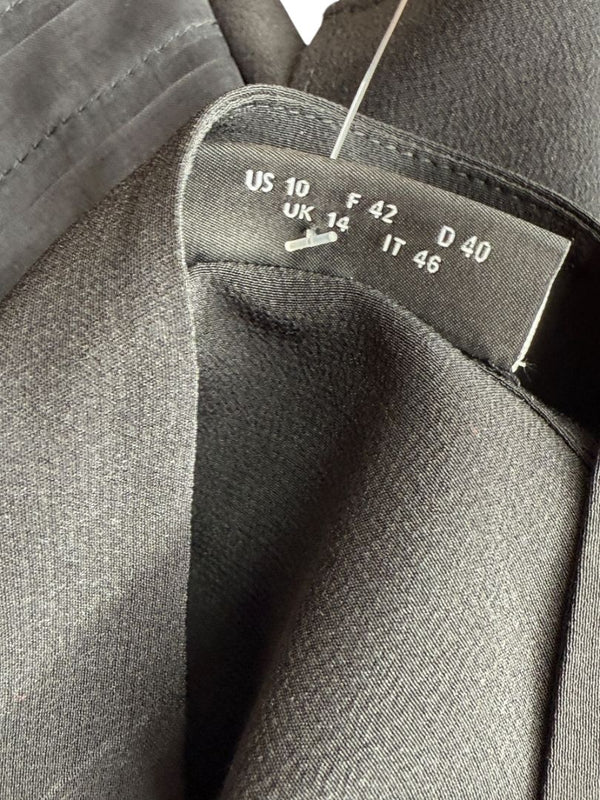 Akris Black Mulberry Silk Blouse with Sheer Striped Sleeves – Size 10