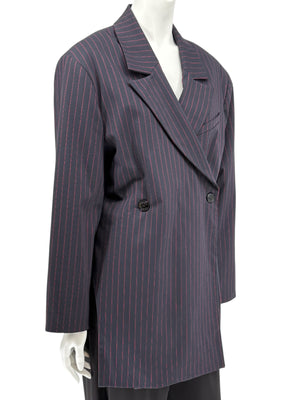 Ganni Navy Pinstripe Double-Breasted Blazer – Size M