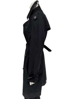 Burberry London Black Cotton Trench Coat with Dégradé Studded Details – Size USA 14 / IT 48