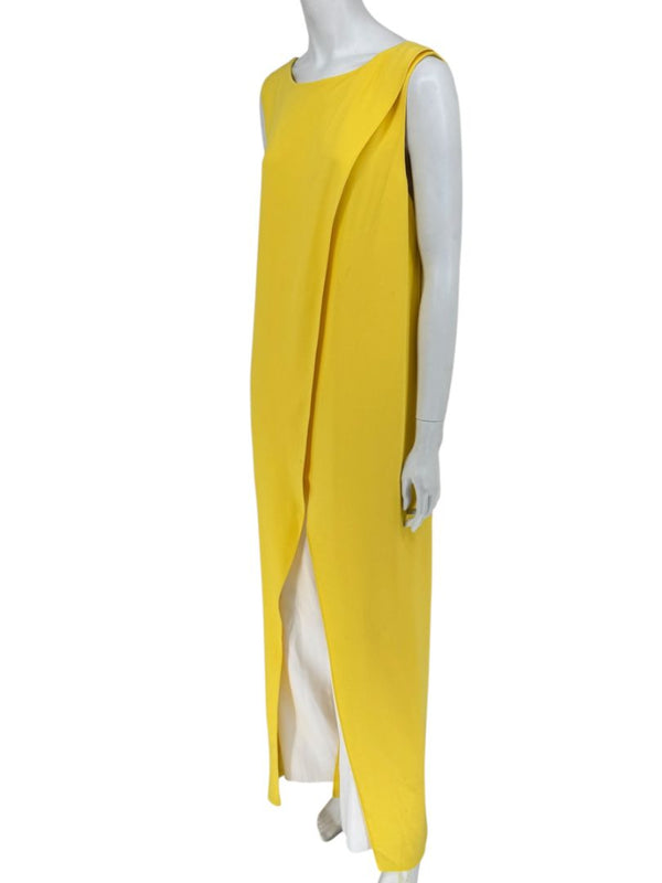 Pamella Roland Yellow Draped Overlay Jumpsuit – Large