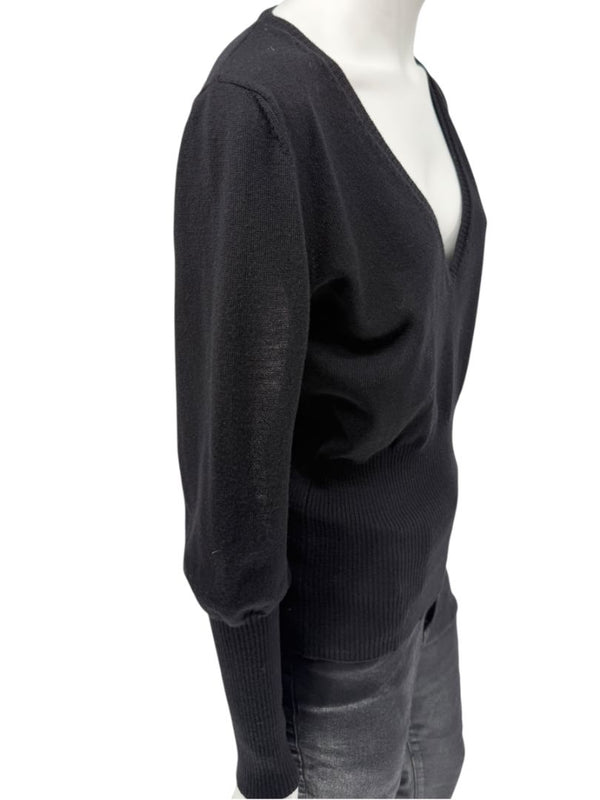 Rubin Chapelle Black Merino Wool Deep V-Neck Sweater – Large Made in Italy