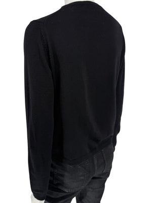 Burberry London Black Extrafine Merino Wool V-Neck Sweater – Size L