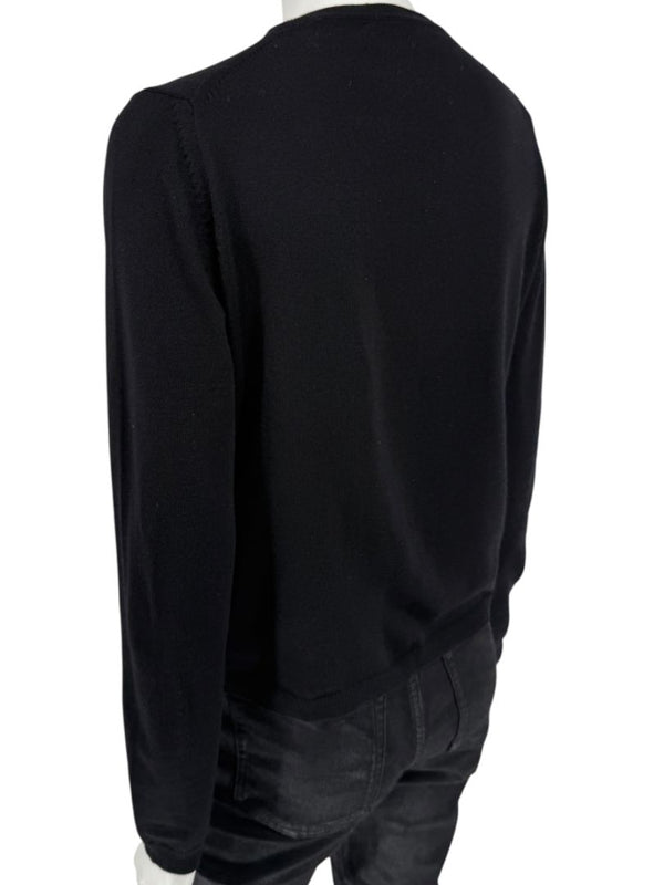 Burberry London Black Extrafine Merino Wool V-Neck Sweater – Size L