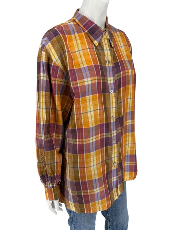 Linda Allard for Ellen Tracy 100% Silk Plaid Button-Up Shirt – Size 14