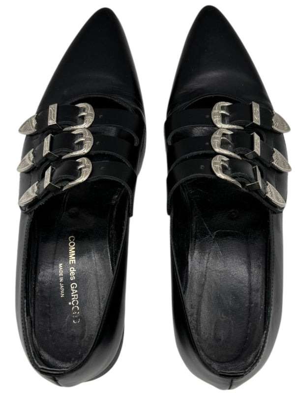 Comme des Garçons Black Triple-Buckle Leather Flats – Japanese Size 25