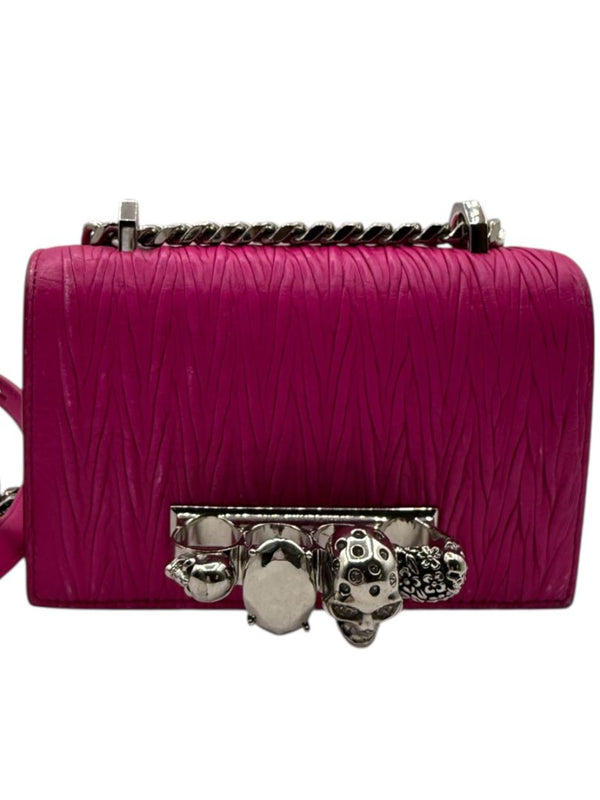 Alexander McQueen Women’s Fuchsia Pink Leather Knuckle Clutch Shoulder Bag