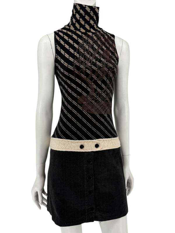 Custo Barcelona Sleeveless High-Neck Mixed-Media Mini Dress – Size 2