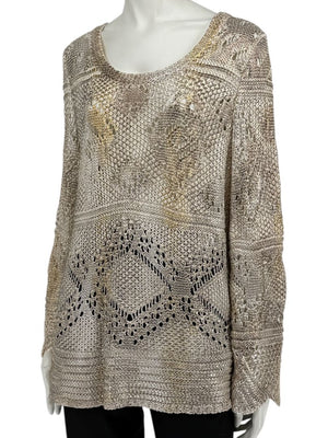Oscar de la Renta Metallic-Accented Open-Knit Sweater – Size XL