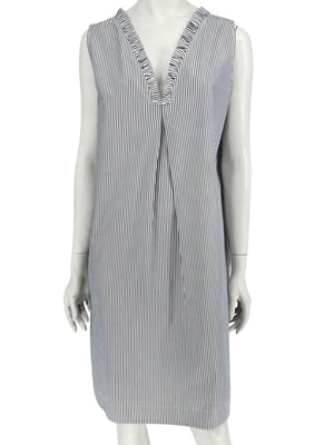 Lafayette 148 New York Navy & White Striped Sleeveless Shift Dress with Pockets – Size XL