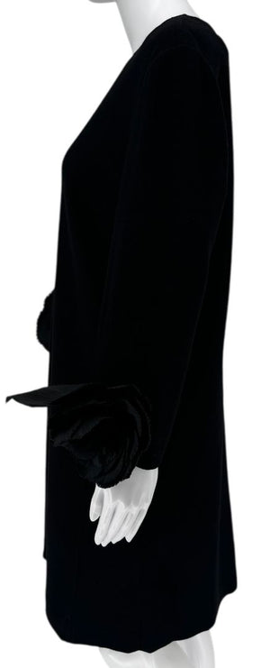 Oscar de la Renta Black Floral Cuff Mini Dress – Size 12 – NWT