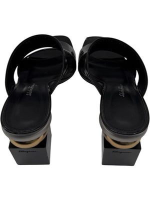 Salvatore Ferragamo Black Patent Block Heel Mules - Size 8.5
