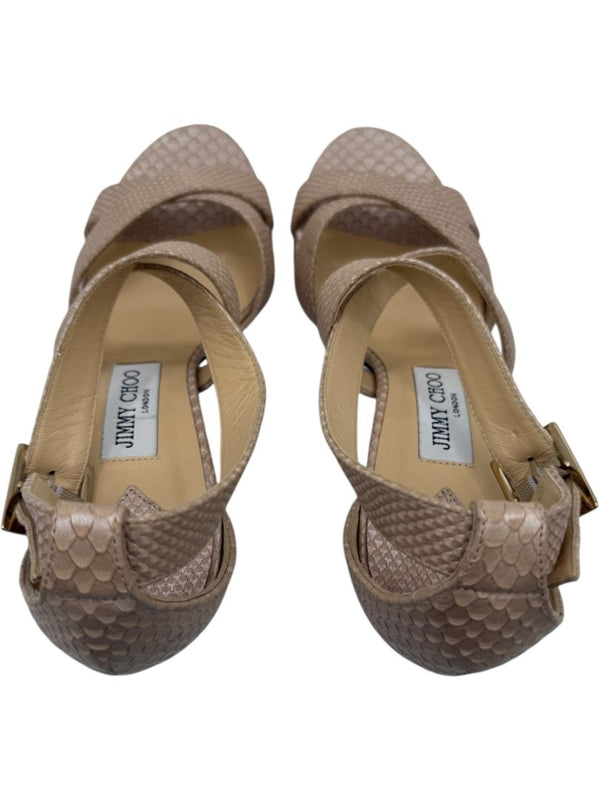 Jimmy Choo Blush Beige Snakeskin-Embossed Strappy Sandals – Size 39