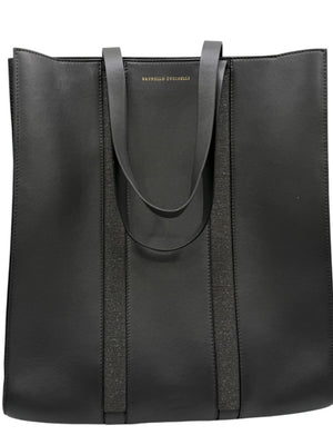 Brunello Cucinelli Graphite Gray Leather Tote with Monili Bead Trim