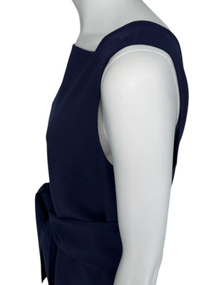 Oscar de la Renta Navy Sleeveless Dress with Tie Waist - Size 8