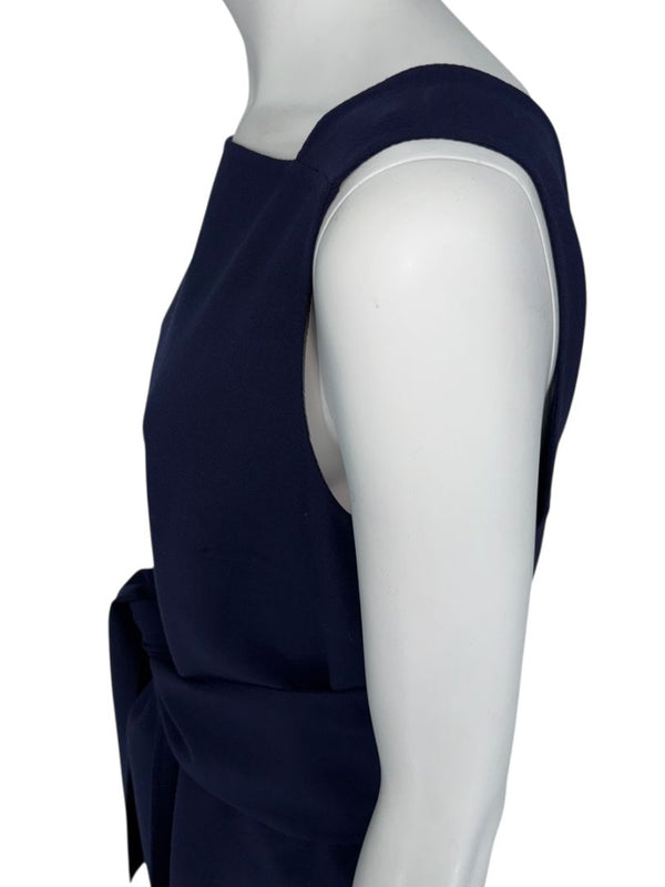 Oscar de la Renta Navy Sleeveless Dress with Tie Waist - Size 8