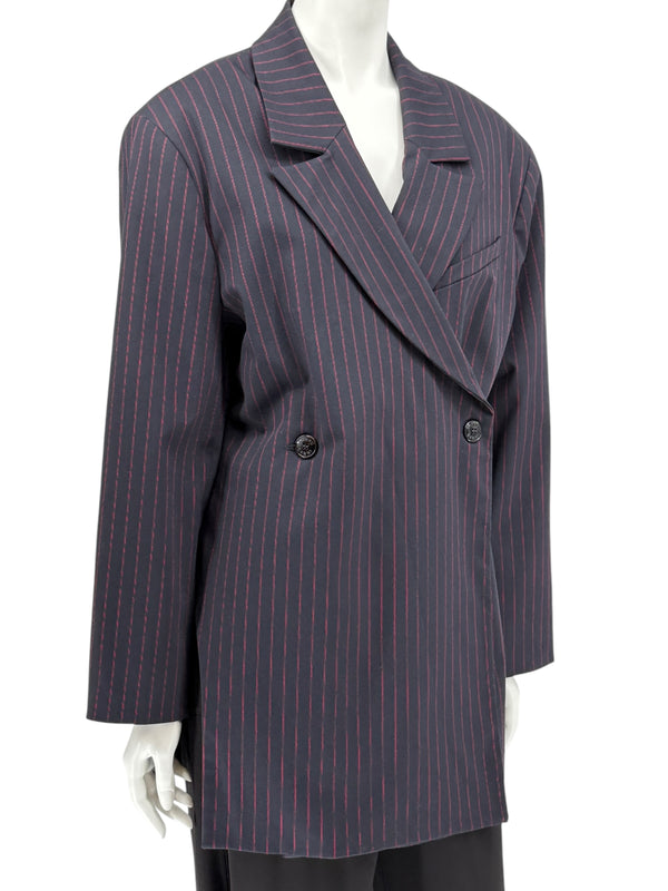 Ganni Navy Pinstripe Double-Breasted Blazer – Size M