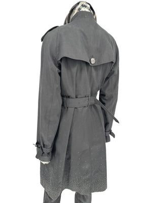 Burberry London Black Cotton Trench Coat with Dégradé Studded Details – Size USA 14 / IT 48