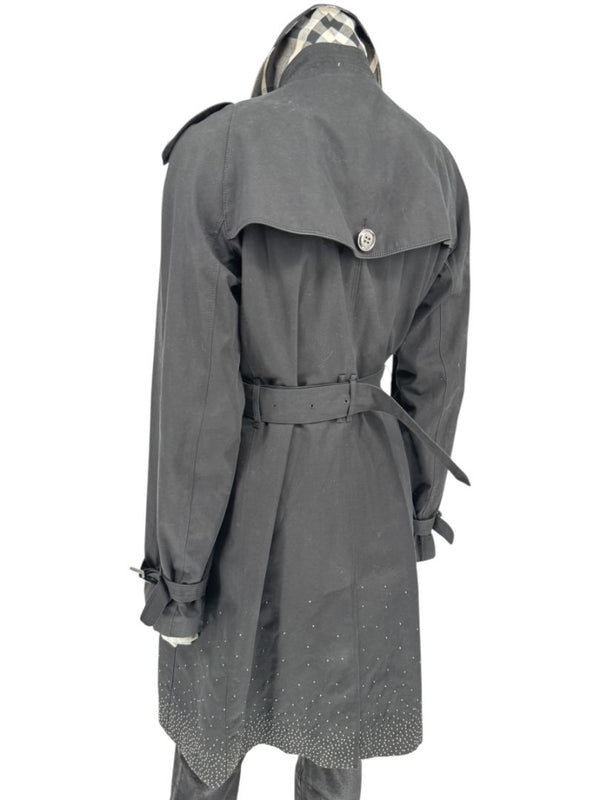 Burberry London Black Cotton Trench Coat with Dégradé Studded Details – Size USA 14 / IT 48