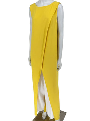 Pamella Roland Yellow Draped Overlay Jumpsuit – Large