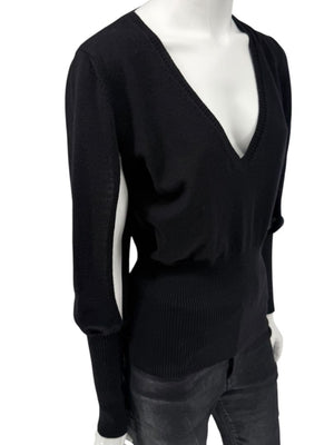 Rubin Chapelle Black Merino Wool Deep V-Neck Sweater – Large Made in Italy