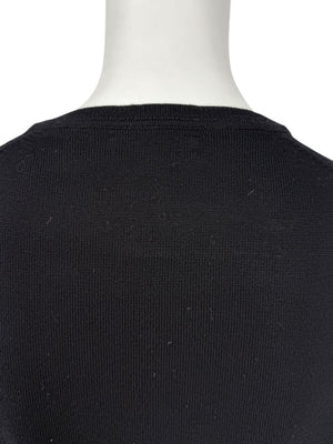 Burberry London Black Extrafine Merino Wool V-Neck Sweater – Size L