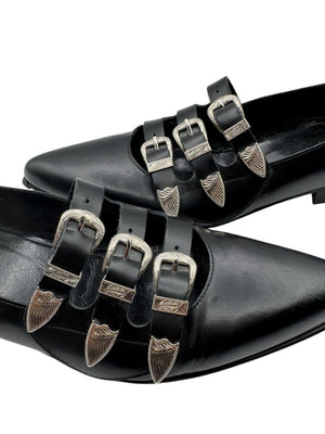 Comme des Garçons Black Triple-Buckle Leather Flats – Japanese Size 25