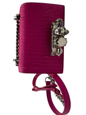 Alexander McQueen Women’s Fuchsia Pink Leather Knuckle Clutch Shoulder Bag