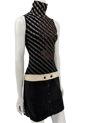 Custo Barcelona Sleeveless High-Neck Mixed-Media Mini Dress – Size 2