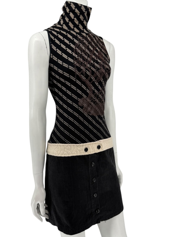 Custo Barcelona Sleeveless High-Neck Mixed-Media Mini Dress – Size 2
