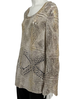 Oscar de la Renta Metallic-Accented Open-Knit Sweater – Size XL