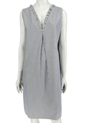 Lafayette 148 New York Navy & White Striped Sleeveless Shift Dress with Pockets – Size XL
