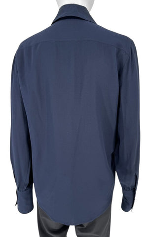 The Row Navy Silk Button-Up Blouse – Size 6