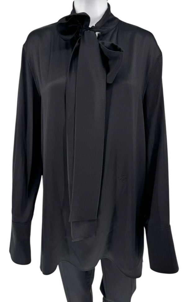 Jil Sander Silk Tie-Neck Blouse in Black – Size 34